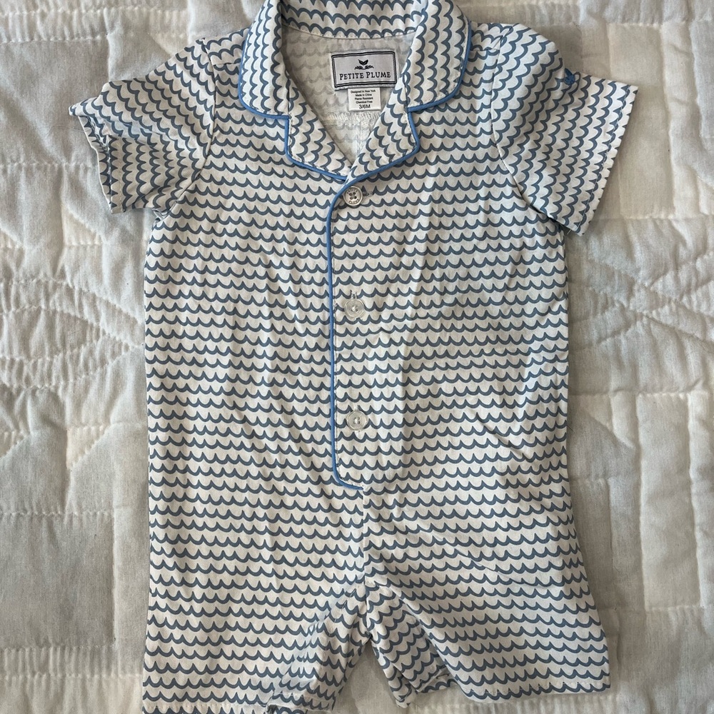 Petite Plume Blue and White Romper